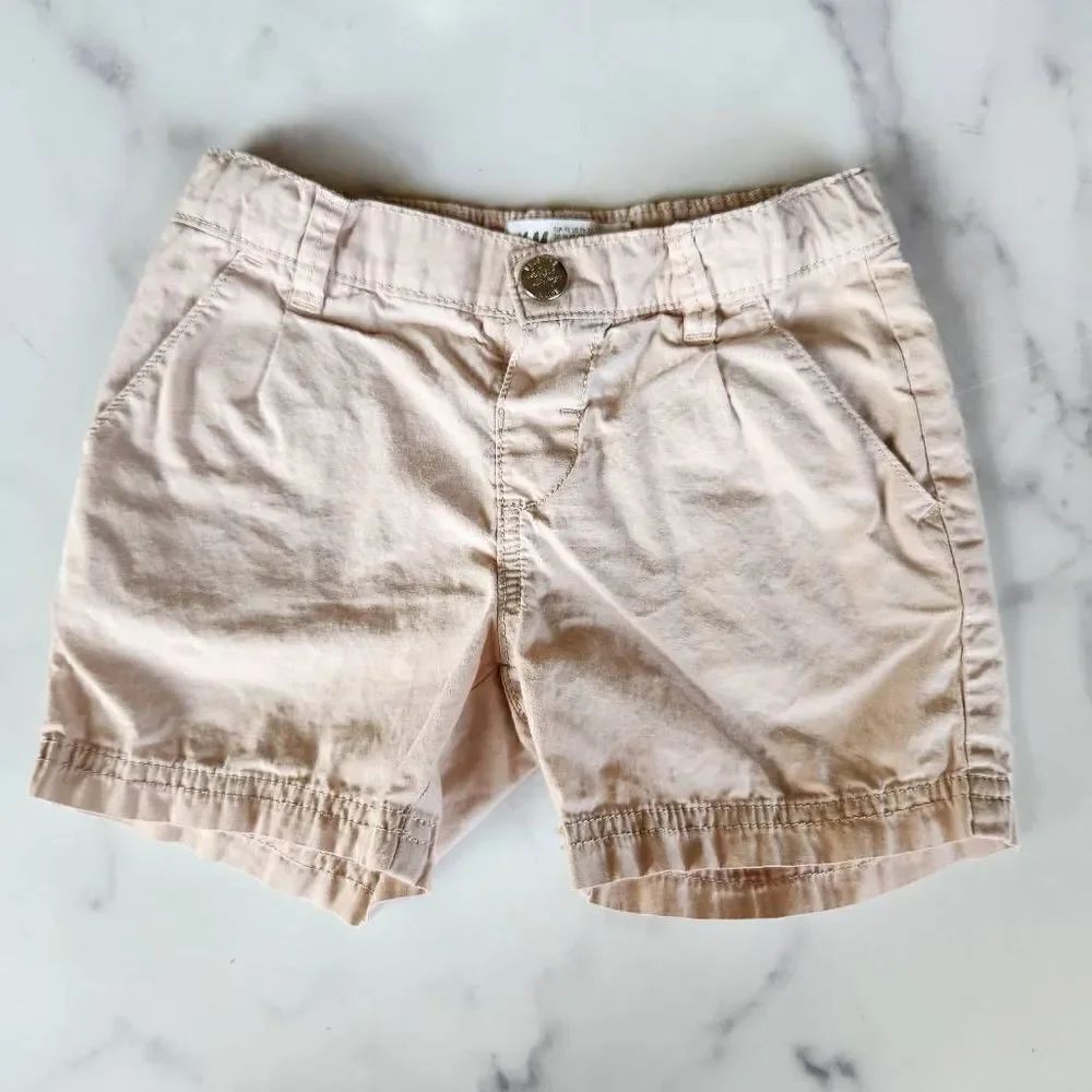 H&M girls 1.5-2 year tan shorts pleated front khaki 100% cotton summer lightweig